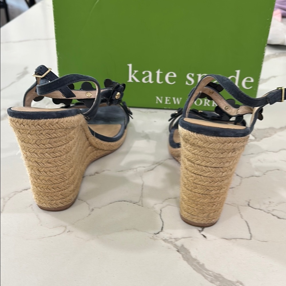 Kate Spade Dark Blue Floral Platform Wedges🩵 - Picture 4 of 6